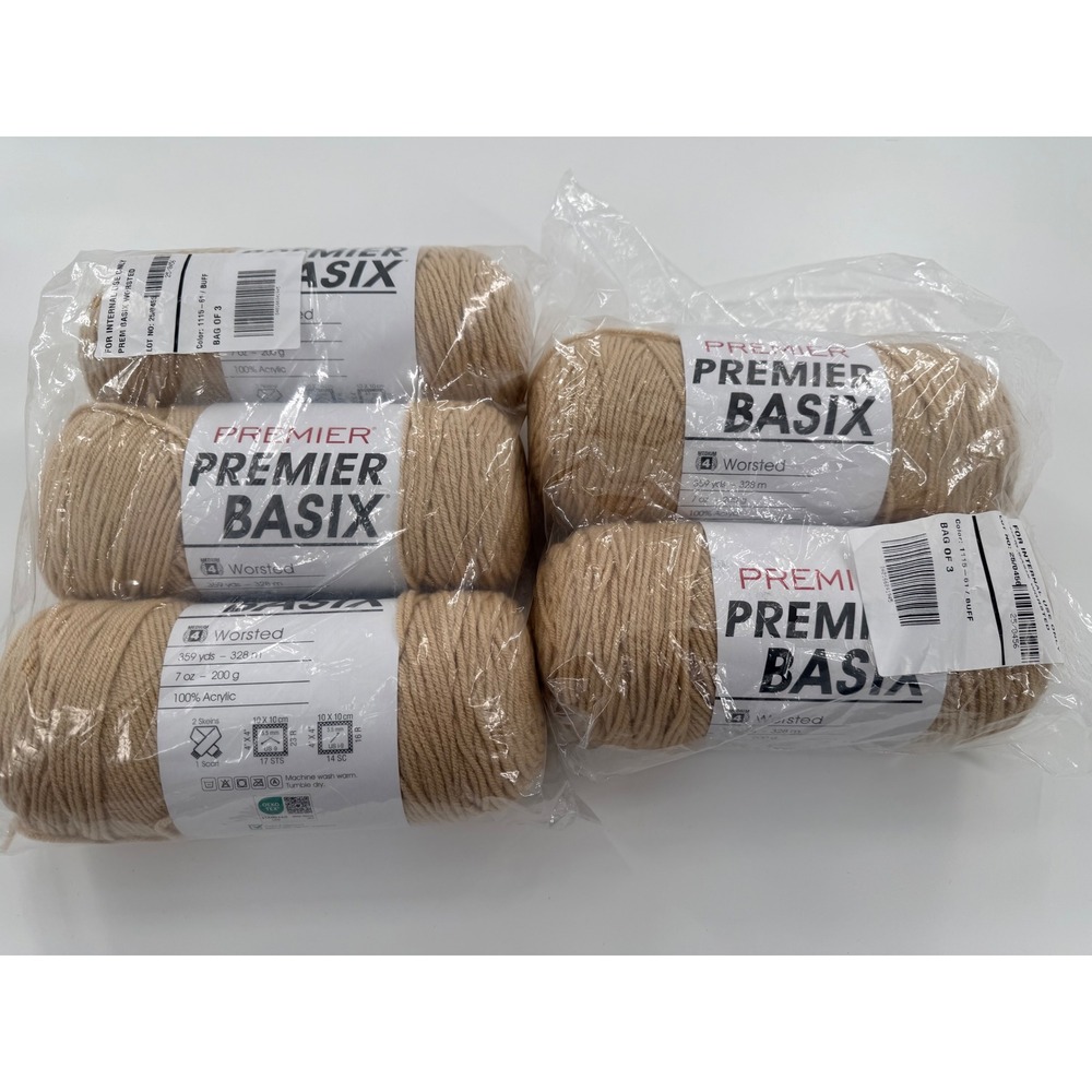 Premier Basix Worsted Weight Yarn 5 Skeins Buff 1115-61 100% Acrylic 359yd Each